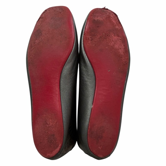 Christian Louboutin Ballerina Flats Black Leather Red Sole Bow Square Toe 34.5 - Picture 7 of 9